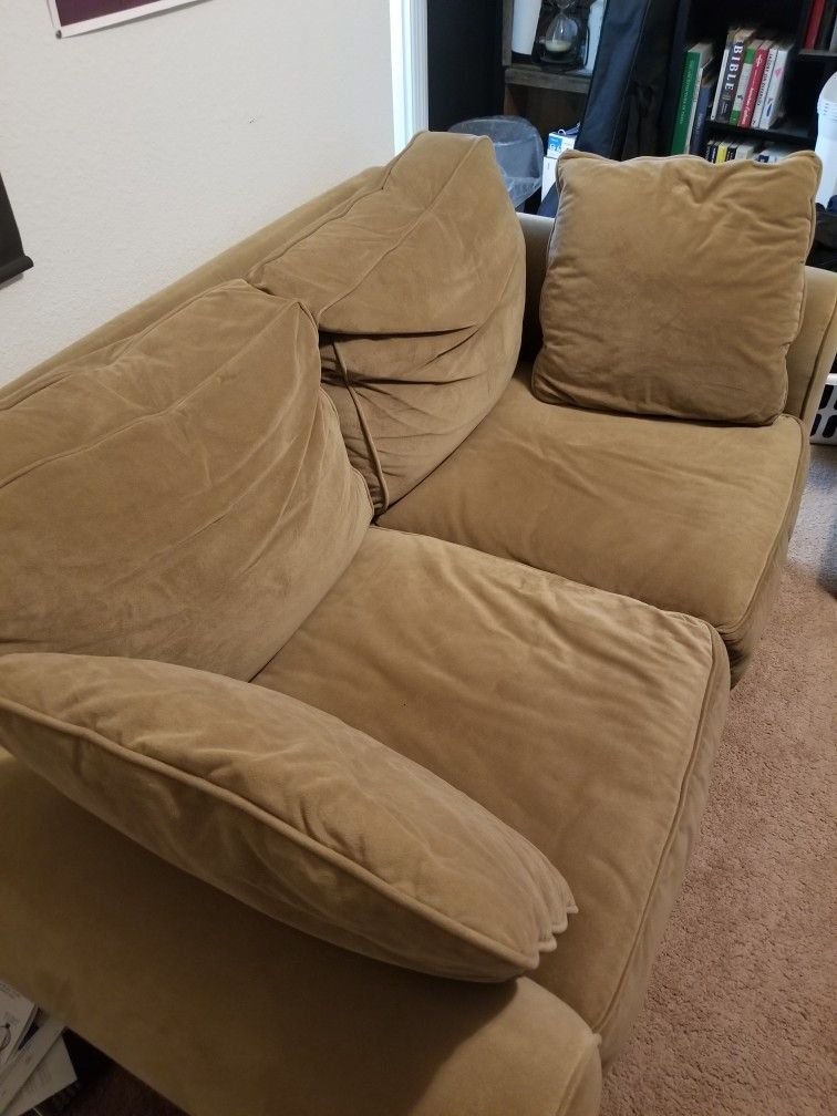 Tan Fabric Loveseat Couch w/cover