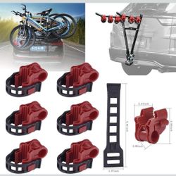 6pcs/Set Car Bicycle Stand SUV Vehicle Trunk Mount Bike Rack Hitch Stand Storage Carrier Spare Hooks with Racks Rubber Strap Red&Black
