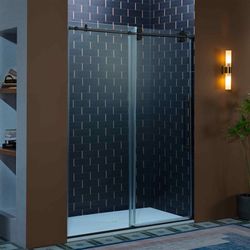 SEAZ-6080-MBL  Frameless Single Sliding Shower Door, 56-60" Width x 80"Height with 3/8"(10mm) Clear Tempered Glass in Matte Black Finish