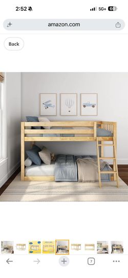 Fundamental Twin Low Bunk Bed, Kids Solid Wood Modern Bed Frame with Strong Wooden Slats, Non-Toxic Finishes, High Weight Capacity, Natural