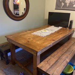 Maple Farmhouse Style Table And Two Benches 72” Long