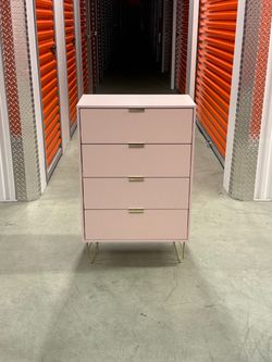 Modern Pink 4-Drawer Dresser with Gold Accents