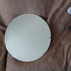 Art Deco Round Wood Back Beveled Edge Mirror 