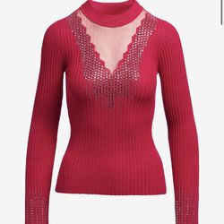 GUESS Alice Ribbed Rhinestone-Embellished Sweater