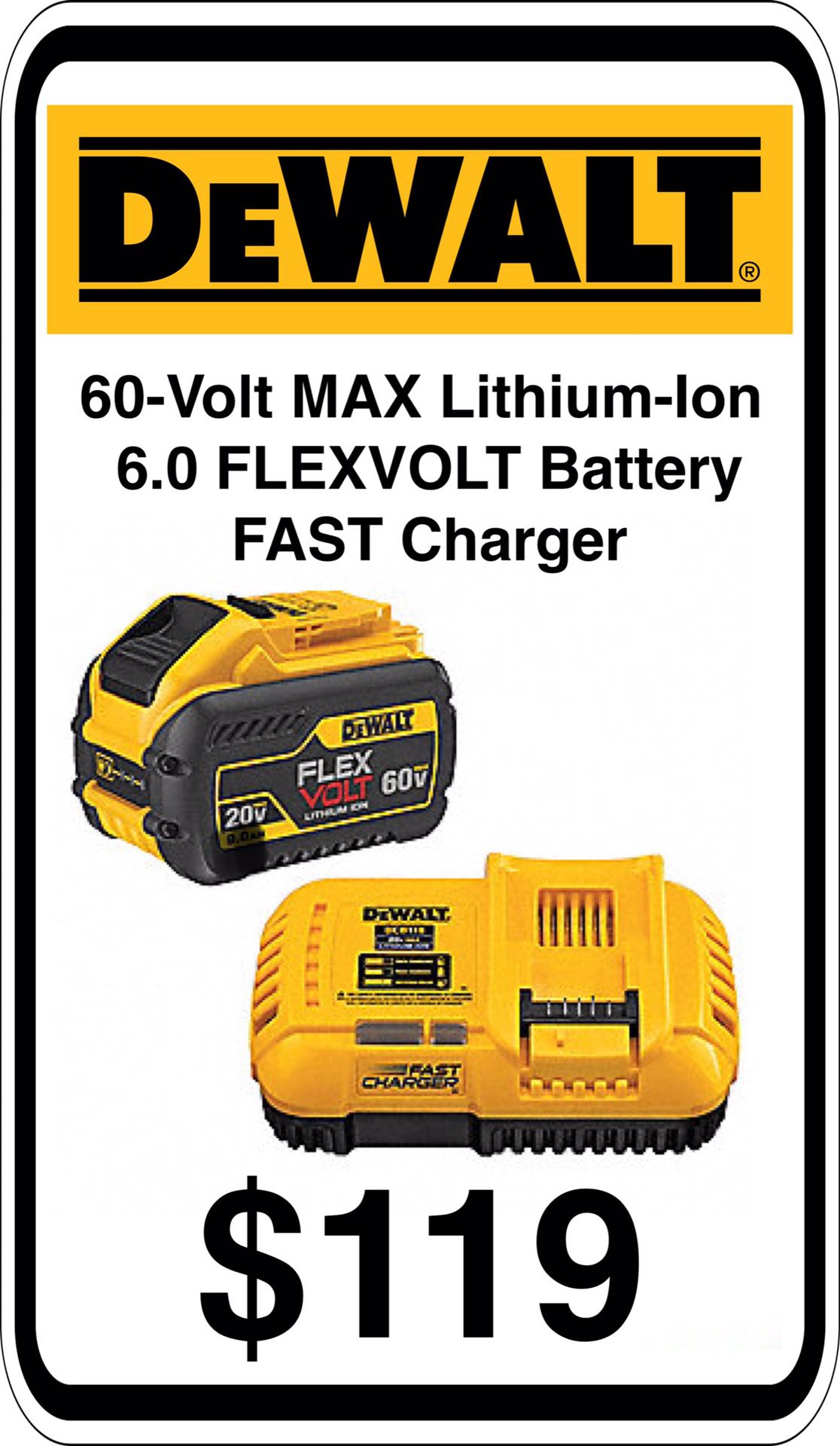 BRAND NEW - DeWalt 6.0 Ah 60V Flex Volt Battery & Fast Charger - We accept trades & Credit Cards - AzBE Deals