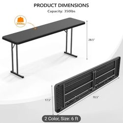 6ft Narrow Folding Table