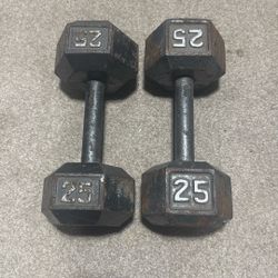 Two Hex dumbbells 25 pounds each