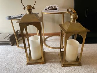 Gold Metal Candle Lanterns Set of 2