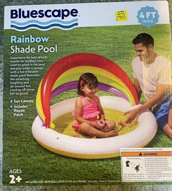 Bluescape Inflatable 48” Pool with Rainbow Sun Shade Canopy 