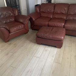 Red leather couch set 