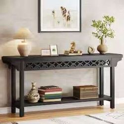 Farmhouse Console Table, 70.8" Narrow Wood Sofa Table With Storage