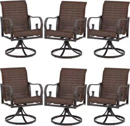 EROMMY Patio Swivel Chairs Set of 6Heavy Duty Outdoor Dining Chair with 23.5'' High Back, Extra-Large Water-Fall Seat, Rattan Wicker Porch Chair Gen