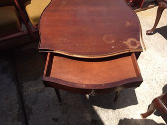 Vintage wooden table with drawer veneer problems