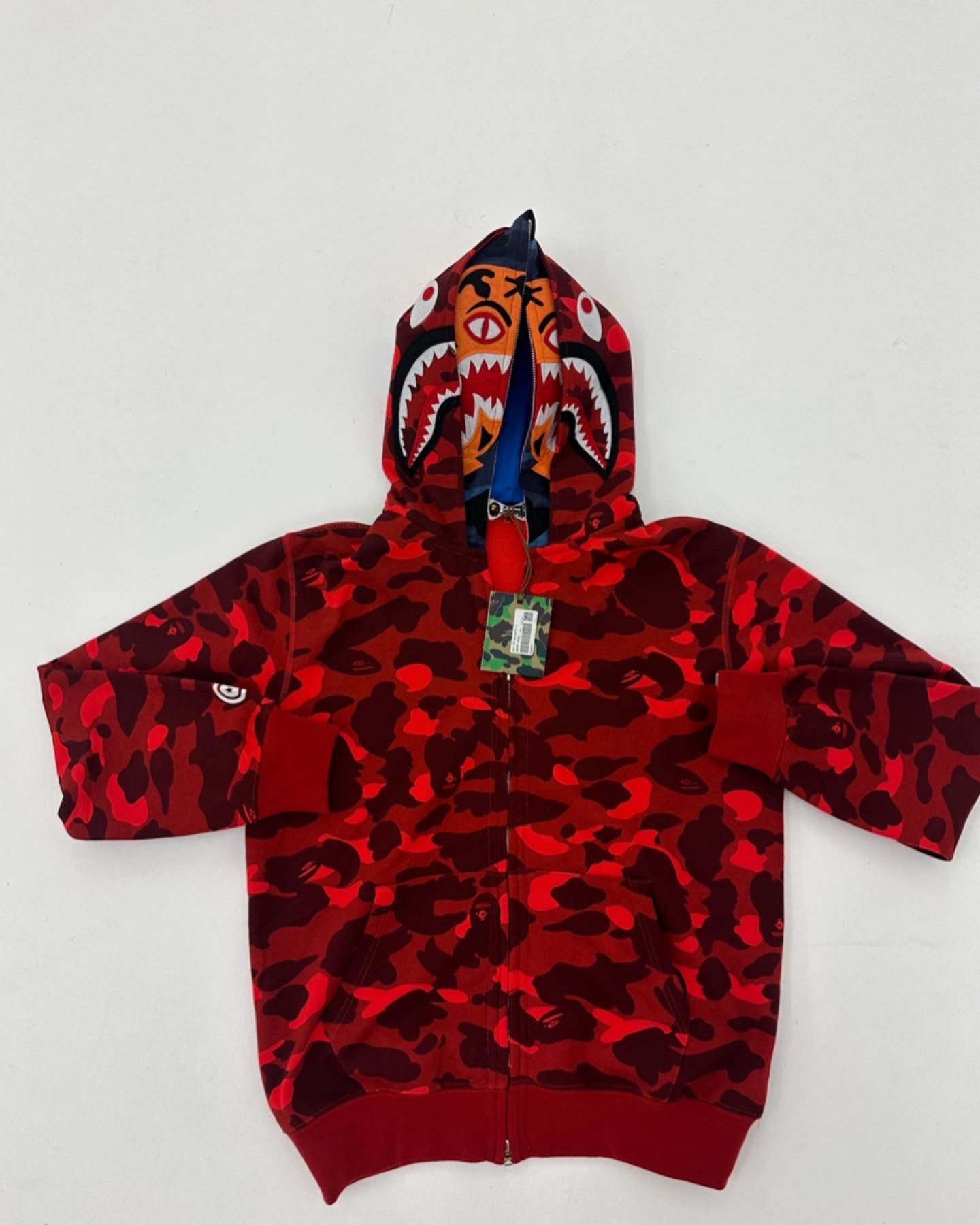 BAPE COLOR CAMO TIGER SHARK WIDE FULL ZIP DOUBLE HOODIE RED