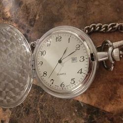 Quartz silver & black classic pocket watch with Chain