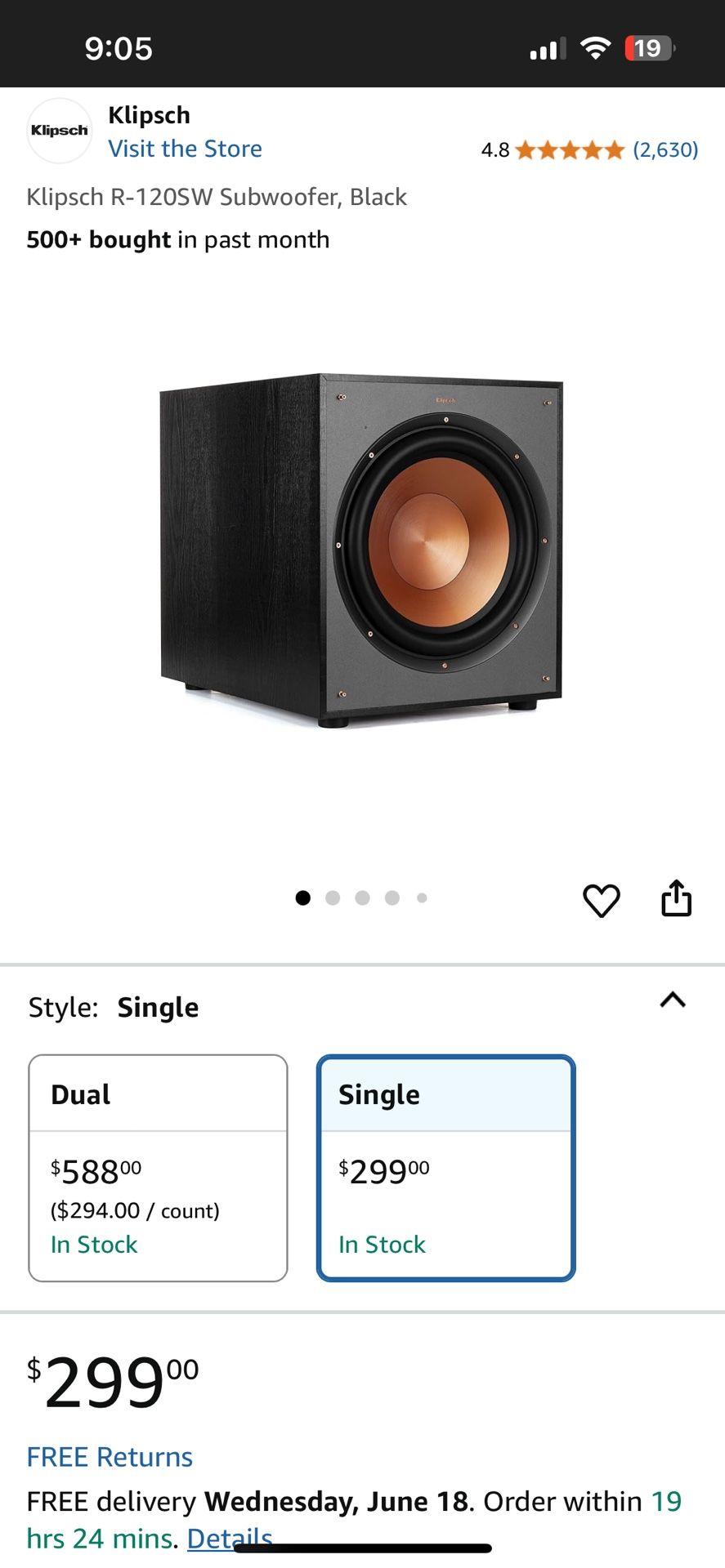 Klipsch R-120 SW Subwoofer