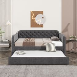 Sundby Twin Size Upholstered Daybed with Trundle and USB Charging Station