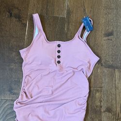 Woman’s Summer Mae Maternity Pink Ribbed One Piece