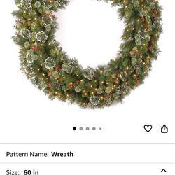 60” Outdoor Christmas Wreath Lighted