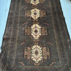 4x6 Vintage Hand Woven Wool Rug with Geometric Patterns
