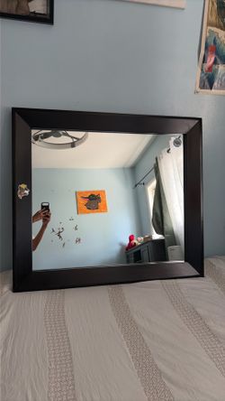 Large Square Wall Mirror Dark Frame