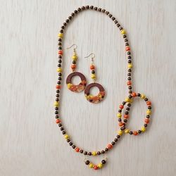 Handmade Wood Resin 3pc Necklace, Earrings And Bracelet Set