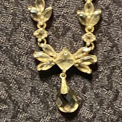 Bow tie Necklace -  Genuine Smokey Quartz On Gold Plated 9.25 Silver