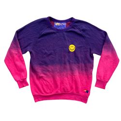 Aviator Nation Smiley Dip Dye Purple Pink Crewneck Sweatshirt Size Large