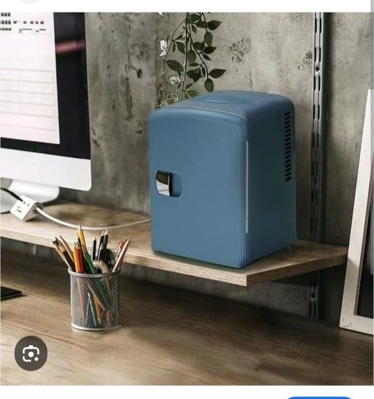 PERSONAL CHILLER 6 Can Mini Fridge Beverage and Skincare Refrigerator, Teal, Blue