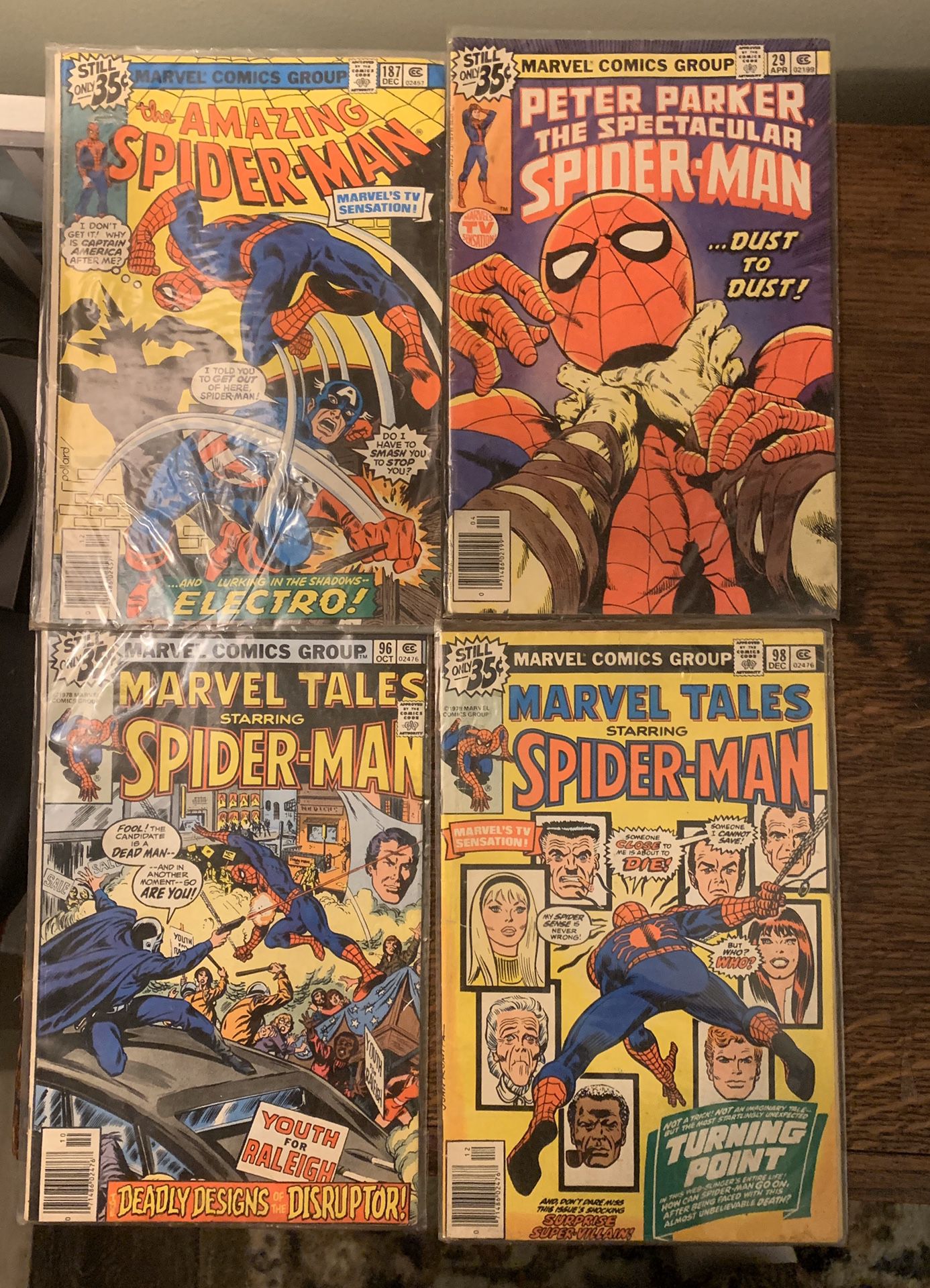 (4) MARVEL'S SPIDERMAN COMIC BOOKS IN ORIGINAL PROTECTIVE PACKAGING NEVER OPENED GREAT CONDITION NO TRADES