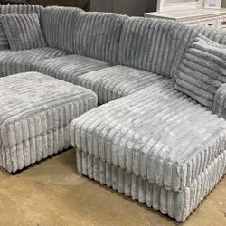 FREE DELIVERY AND INSTALLATION - Grey 3pc Sofa Sectional Chaise with Ottoman - BRAND NEW!