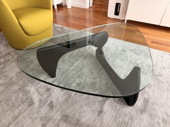 Noguchi-Style Glass Coffee Table - Sculptural Black Base