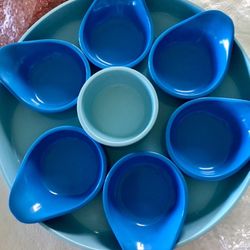 Studio Nova Blue Leaf Desert\Appetizer Plates. Set of 8 with a tray and dip plate.