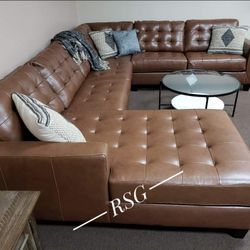 4 Piece Leather Sectional With Chaise 🌟No Needed Credit Check 💛 $39 Down Payment with Financing