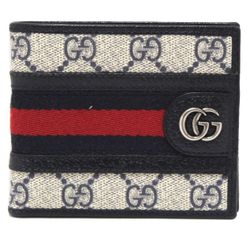 ●Gucci Ophidia Double G Blue Web Stripe Bifold Wallet Coin Men'S 