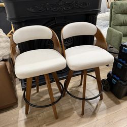 Barstools Set of 2,Counter Height Bar Stools for Kitchen Island,26.8 Inch Modern Upholstered Bar Chair, Swivel Counter Stools with Wood Back and Bambo