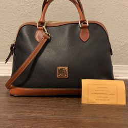 Dooney & Bourke Navy Blue Pebble Leather Zip up Satchel Bag Handbag Purse 7319-6