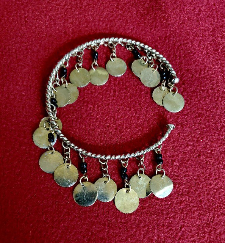ONE Egyptian Brass Gold Plated Coin Arm Band ,Bracelet , Anklet Adjustable Hand Made In Egypt