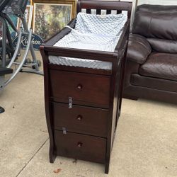 Dark Wooden Diaper Changing Table With Drawers