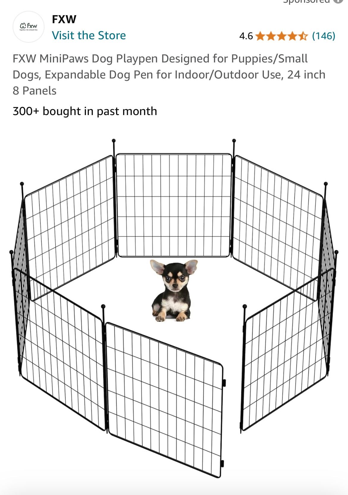 New! FXW MiniPaws Dog Playpen Designed for Puppies/Small Dogs, Expandable- Indoor/Outdoor, 24in