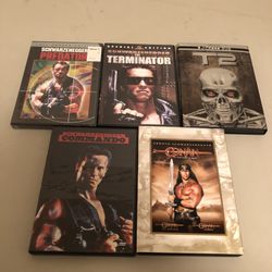 5 Arnold Schwarzenegger DVDS $2. Ea. 
