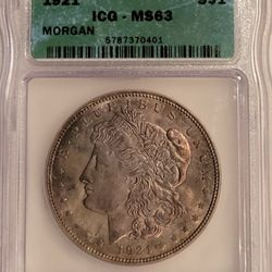 1921 Morgan Silver Dollar ICG MS63 Toned
