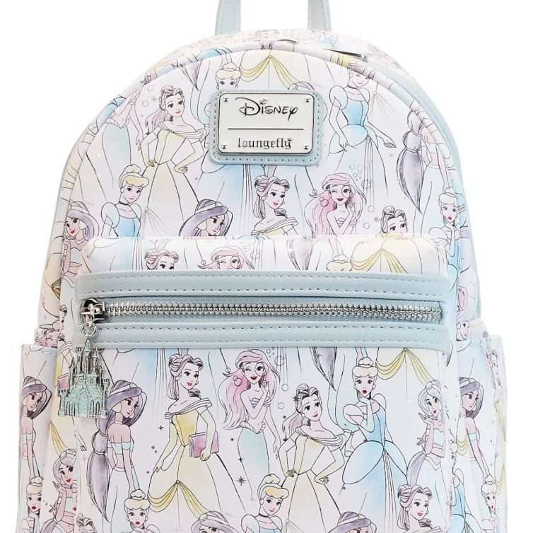 Loungefly Disney Princess Sketch Pastel Colors All Over Print Backpack Exclusive New With Tags 