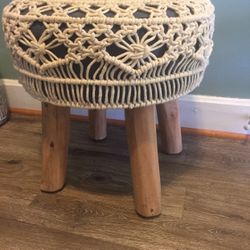 Macrame Covered Natural Cotton & Wood Chair/Table 