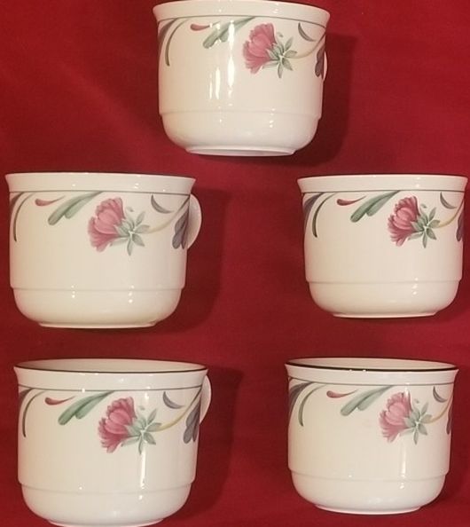 Set of 5 Lenox POPPIES ON BLUE Flat Cups