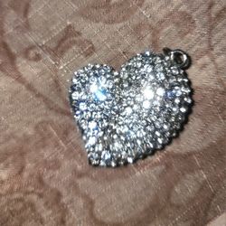 Large Non-Symmetrical 'Puff' 3D Heart Pendant, Pave Crystal, Silver Plated