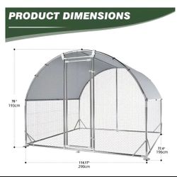 Large Metal Chicken Coop with Run, Walk-in Dome Roof Poultry Cage with Waterproof & Anti-UV Cover for Yard for Ducks & Rabbits