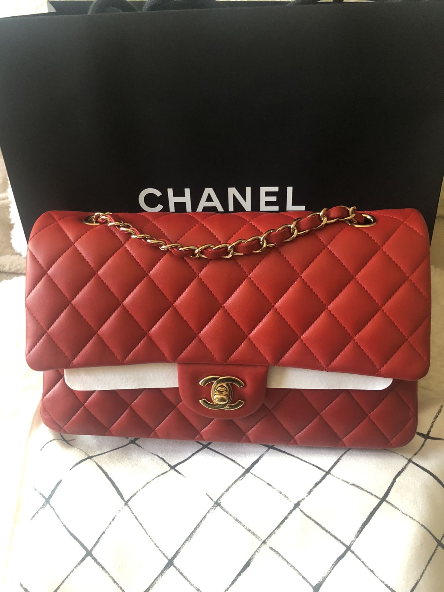 Authentic Chanel Classic Red Double flap /gold