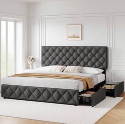 King Size Bed Frame with 4 Storage Drawers - moving need gone