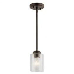 KICHLER Winslow 1-Light Olde Bronze Contemporary Kitchen Mini Pendant Hanging Light with Clear Seeded Glass